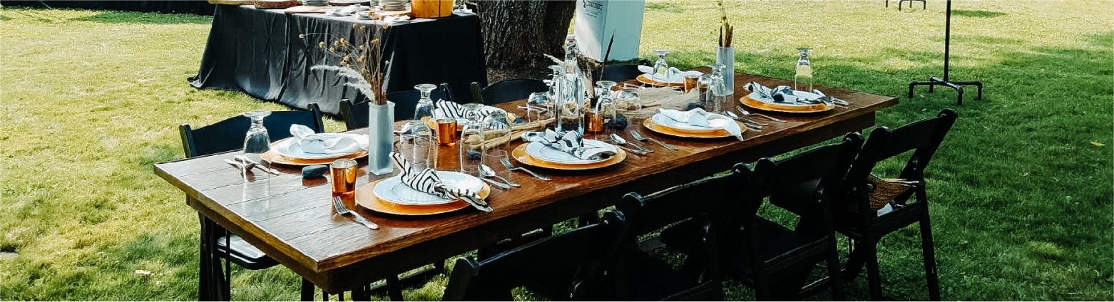 Table set for a wedding event in Twin Falls, ID by Party Center Rentals